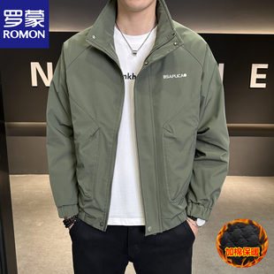 罗蒙二棉男款立领夹克秋冬季加棉加厚短款痞帅工装外套刺绣薄棉衣