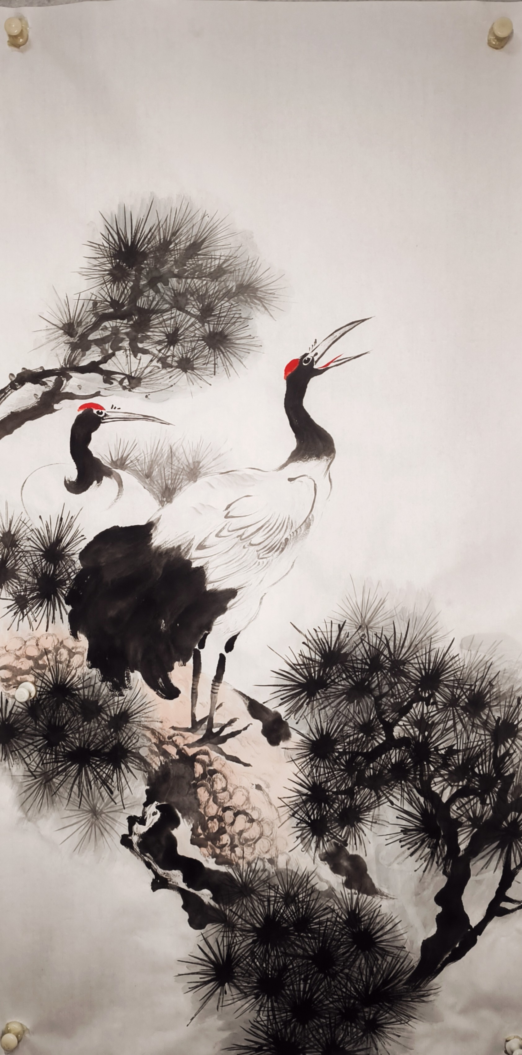 馨语国画装饰画名家手绘国画山水画仿古字画仙鹤图立玄关办公室