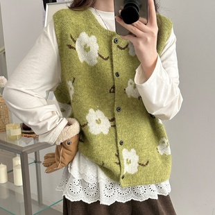 花路人 2026春新款千金感miu系穿搭花朵漂亮衣服叠穿绝美针织马甲