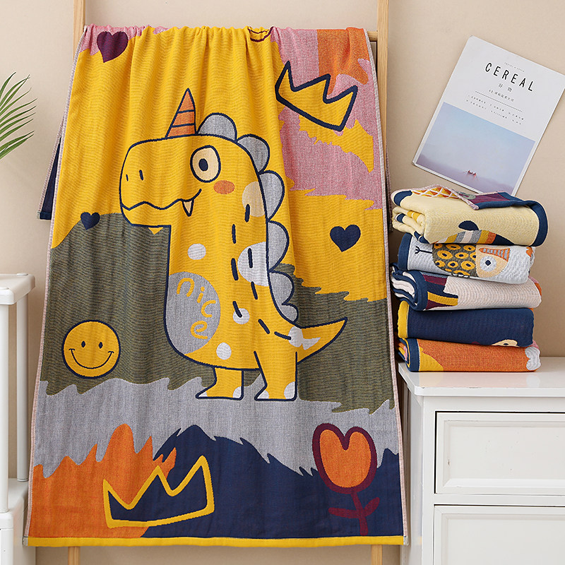 智阳推荐卡通提花纯棉四重纱布抹胸浴巾美术馆多功能毯 一条包邮