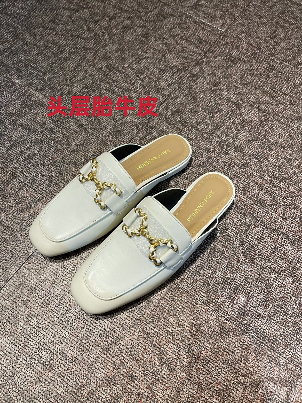 清仓特价欧洲站小众设计胎牛皮包头半拖女时尚真皮夏季平底女拖鞋
