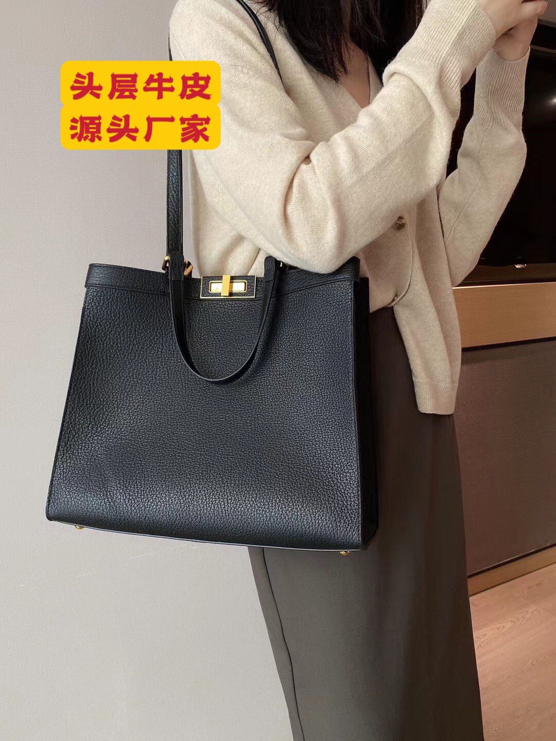 欧洲站新款高端商务OL通勤真皮手提大包头层牛皮时尚大气单肩女包