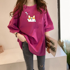 Guantuke double ground milk silk summer T-shirt short sleeve student lazy printing medium long T-shirt