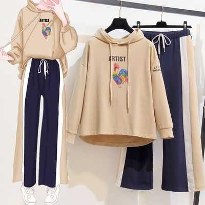 Big size women's suit western style Xinji suit slightly fat sister wide leg pants two piece bodysuit covering meat and showing thin autumn age reduction