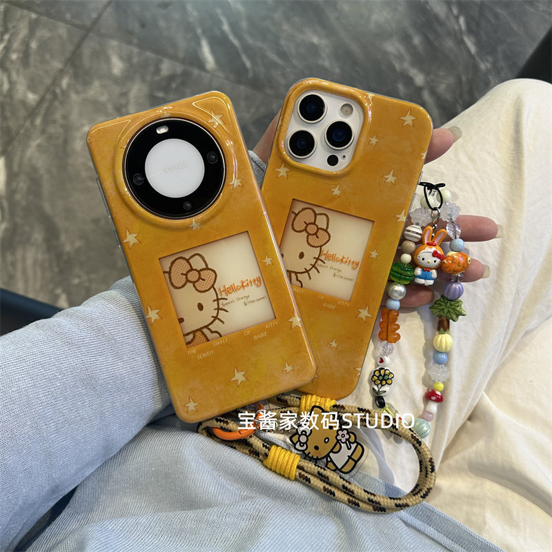 宝酱家·沈月同款姜黄星星框猫咪适用16/15iPhone手机壳13苹果14promax软壳15创意新款13pro保护套