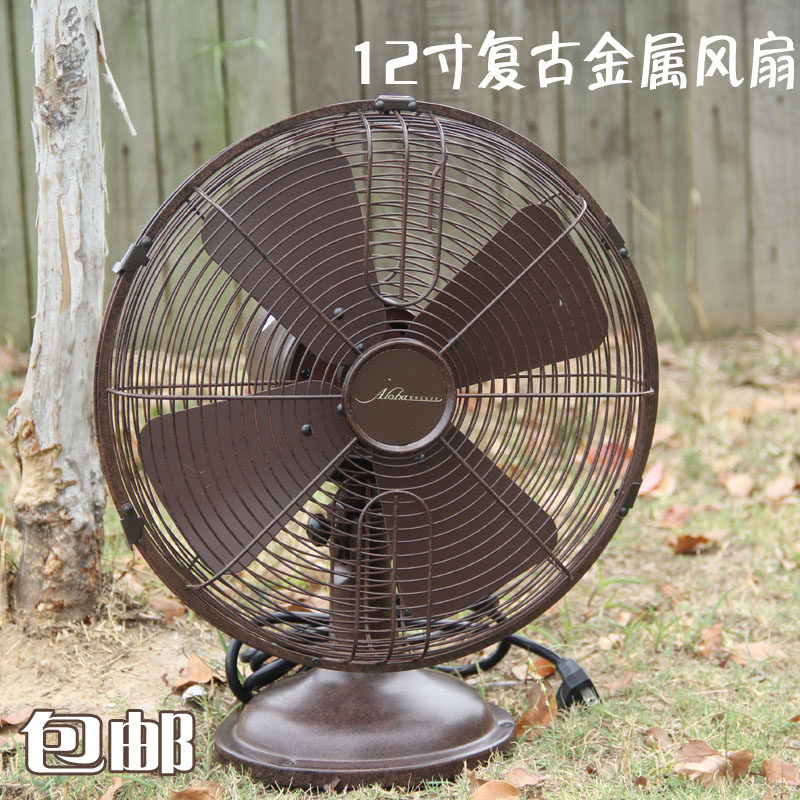 复古12寸金属机械摇头台式风扇家用铜电机怀旧铁艺仿古桌面电风扇