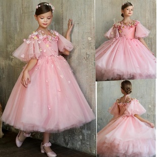 高端礼服女童长裙连衣裙花仙子公主裙生日钢琴演出服主持人轻奢粉