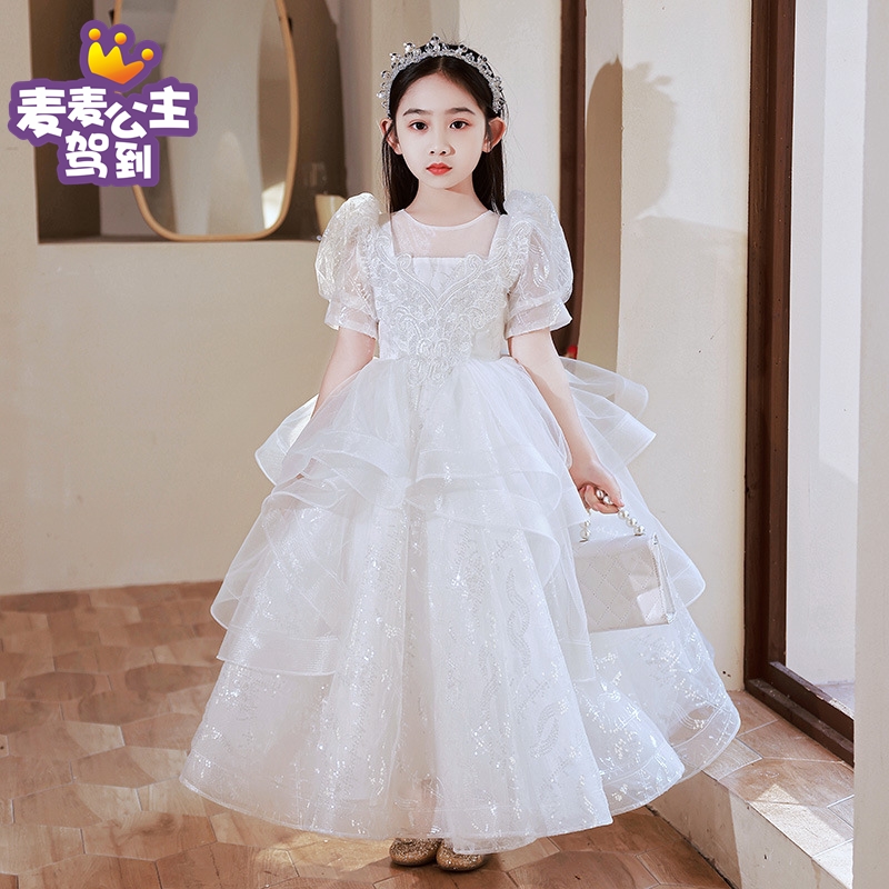女童礼服白婚纱连衣裙儿童公主裙蓬蓬网纱裙中大童礼服钢琴主持人
