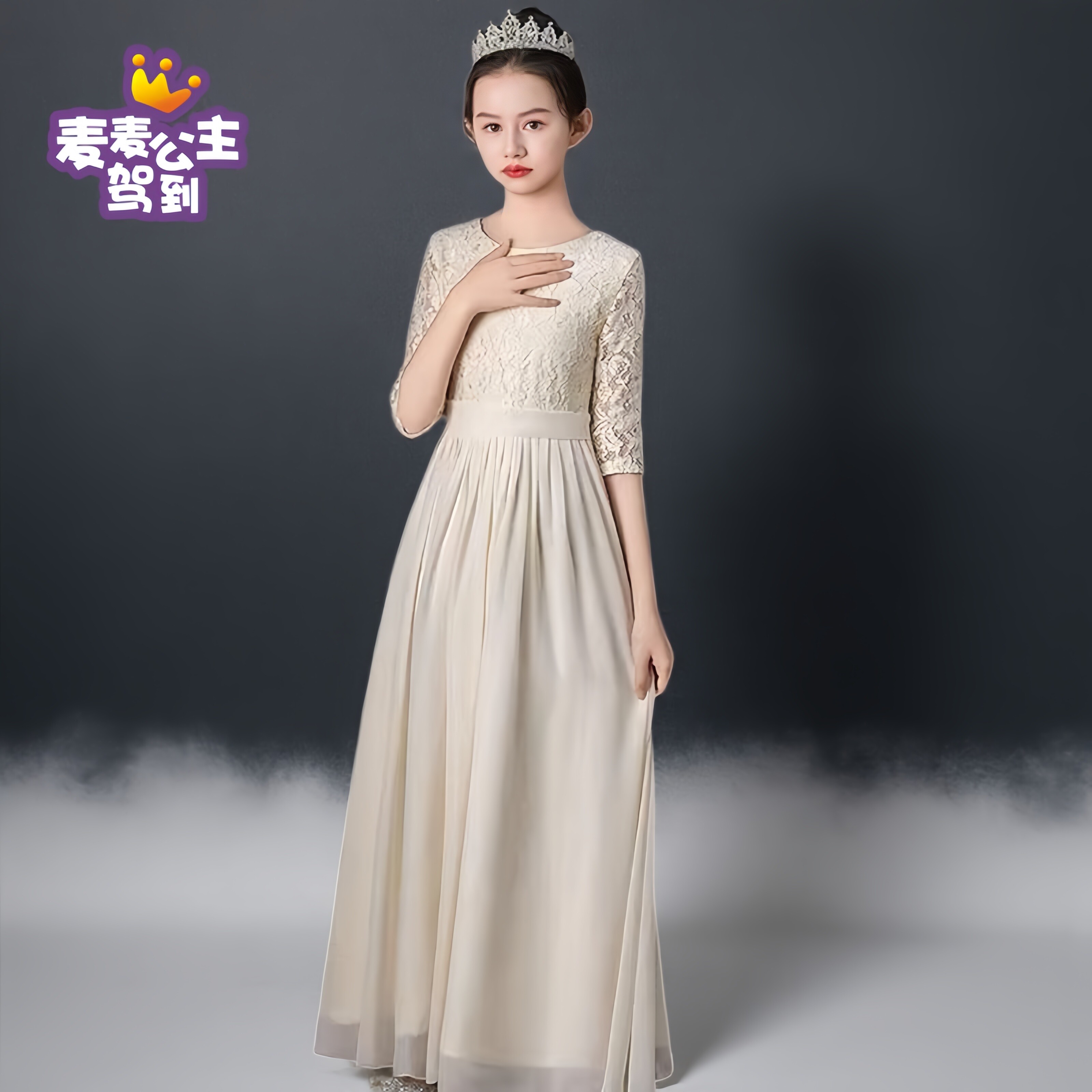新款圆领中袖外贸简单女童礼服图片