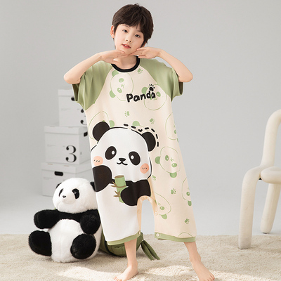可爱男童连体睡裙全棉防踢爬行服