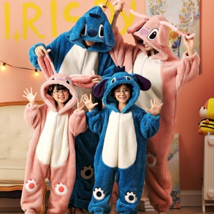 珊瑚绒睡衣儿童连体衣冬季亲子装男孩法兰绒保暖如厕母女连身哈衣