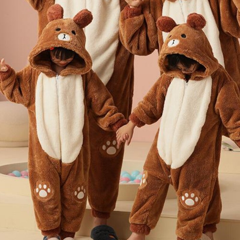 儿童连体睡衣冬季法兰绒男童睡袋宝宝卡通熊女孩长袖珊瑚绒家居服
