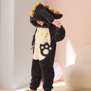 男童连体儿童睡衣防踢被恐龙珊瑚绒男孩秋冬法兰绒中大童哈衣睡袋