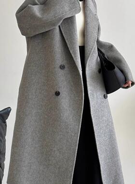 灰色呢子大衣2024年新款秋冬外套高级感双面羊绒洋气加厚韩系大衣