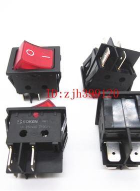 SOKEN翘板开关船型开关RK1-03 VDE认证2档4脚带红灯银触点开关