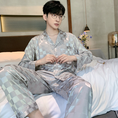 【热销爆款】睡衣男冰丝长袖套装