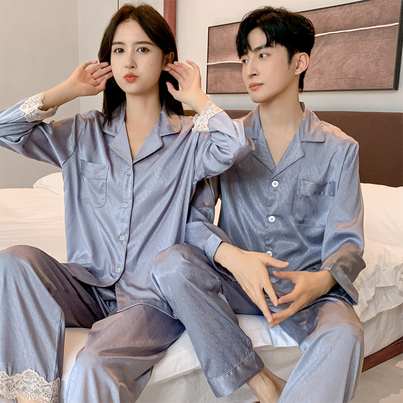情侣睡衣春秋款2026新款高级感夏天冰丝绸长袖男士女款家居服秋季