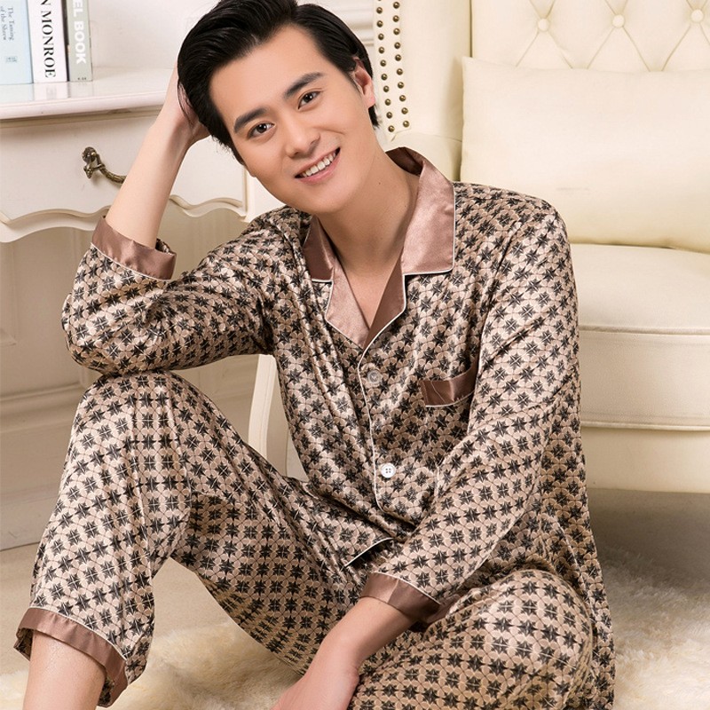 睡衣男春秋款2025新款高级感男士秋季冰丝绸长袖中年男款夏季套装