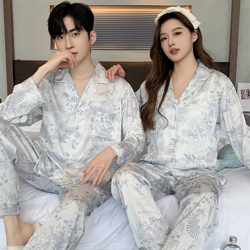 情侣睡衣春秋款2026新款高级感夏季冰丝绸长袖女款男士家居服秋季