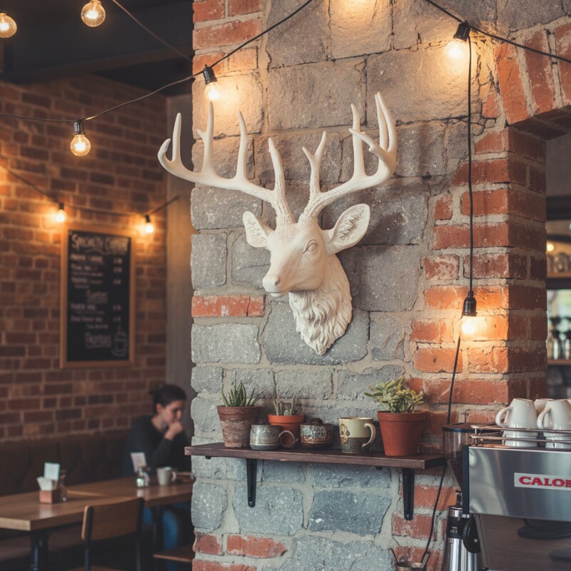 咖啡厅墙上装饰鹿首摆件