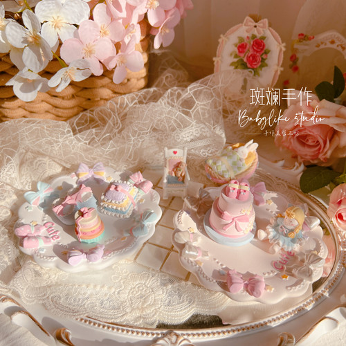 可爱蝴蝶结微缩mini摆件盘子香薰石膏娃娃白胚DIY涂鸦桌面礼物