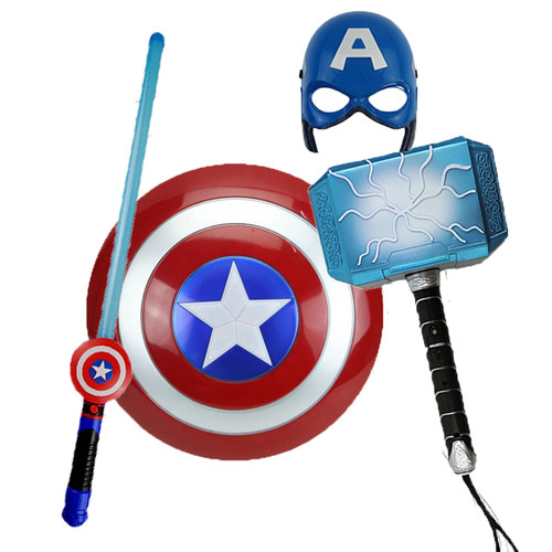 美国队长的盾牌圆盘儿童男孩声光剑棒发光玩具护盾披风雷神之锤