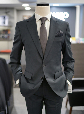 0130秋款BASSO绿色纯色羊毛混纺商务弹力上班修身西服套装