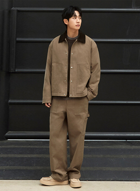 丁海寅明星同款0120秋Mind Bridge心桥深米色纯棉工装休闲裤