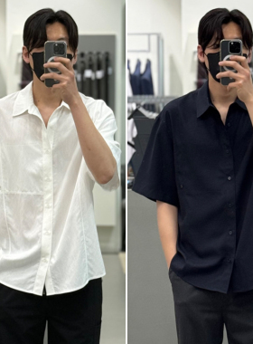 0322夏款Liberclassy韩版白色黑色纯色翻领韩版休闲短袖衬衫2色