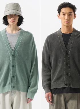 2025年春季新款CUSTOMELLOW绿色灰色纯色纯棉V领长袖针织开衫2色