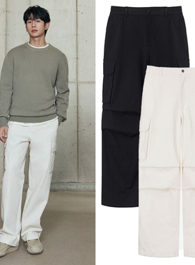 丁海寅韩国明星同款0120秋Mind Bridge心桥黑色纯棉工装休闲裤