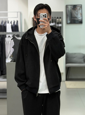 2026年春季新款liberclassy韩版男青年黑色休闲针织连帽拉链开衫