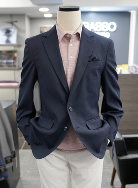 0521夏款BASSO藏青色韩版男士商务休闲潮流日常休闲西服上衣外套