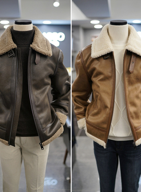 0130冬季新款BASSO黑色驼棕色翻领仿皮羊羔毛皮衣夹克外套3色