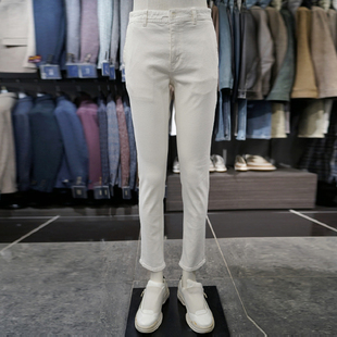 0301春装BASSO白色纯色弹力水洗棉修身瘦腿牛仔裤长裤子男生4色
