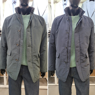 0130冬装OLZEN优质DIVO羽绒拼接针织领卡其米色短款羽绒服3色