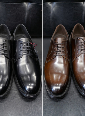 0101春装新款BASSO男士棕色黑色系带商务上班休闲牛皮正装皮鞋