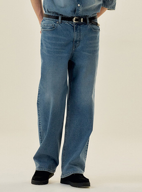 0101秋季新款Mind Bridge混合靛蓝色棉混纺水洗直筒牛仔裤长裤