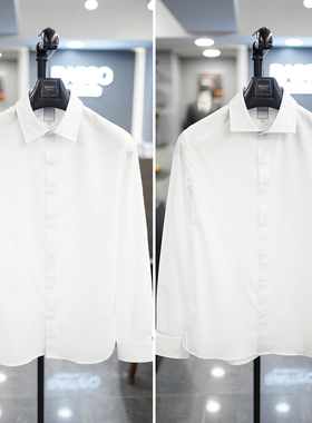 0101春BASSO白色抗皱免烫弹性人造丝修身男士长袖衬衫衬衣加大码