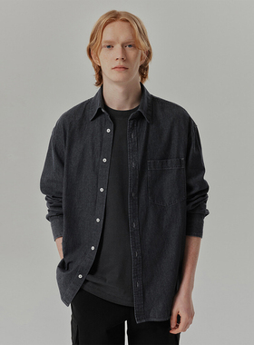 0101秋Mind Bridge心桥灰色翻领纯棉休闲宽松牛仔外穿长袖衬衫