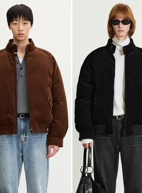 0101冬季新款TNGT棕色黑色棉混纺双向拉链时尚休闲灯芯绒夹克