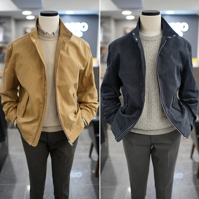 BASSO米色立领秋款棉混纺夹克