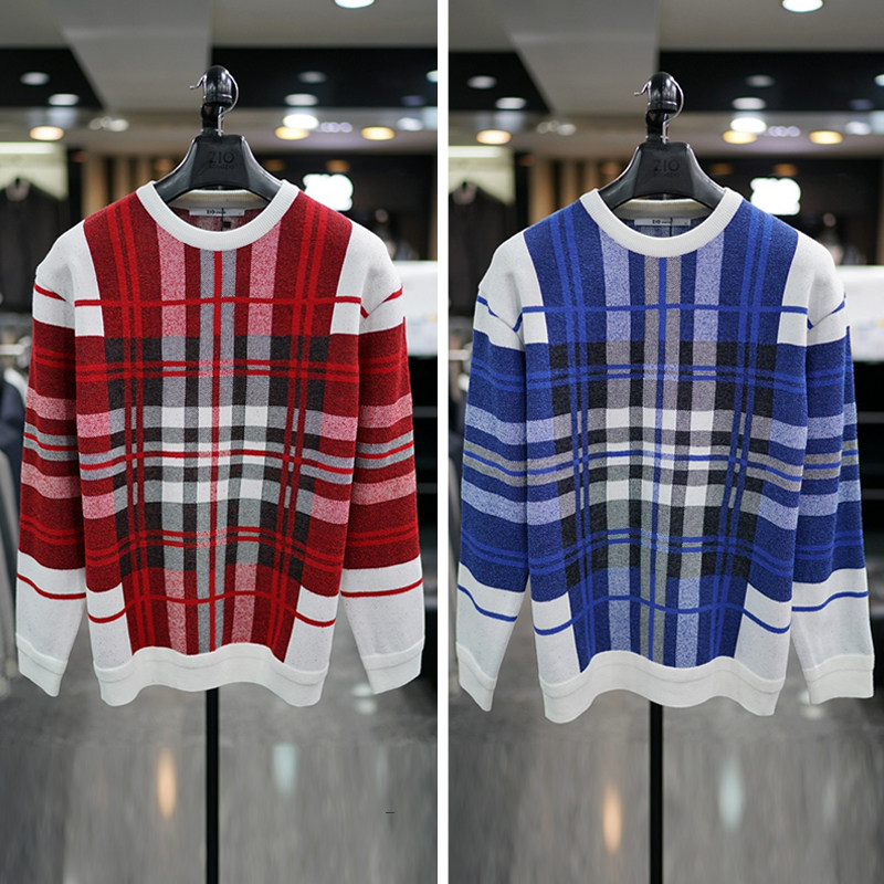 #国内现货尺寸全春秋SONGZIO英式学院风格格子拼色毛衣套头针织衫