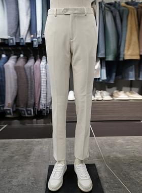2026年春季新款BASSO韩版男青年乳白色斜纹隐形松紧腰休闲裤长裤