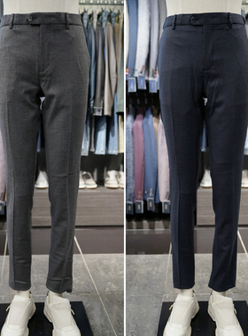 0301冬款BASSO炭灰色藏青色羊毛混纺隐形松紧腰直筒休闲裤4色男士