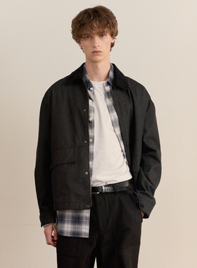 0101秋季Mind Bridge心桥黑色异色领翻领宽松休闲牛仔夹克外套