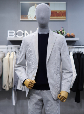 特价62折0526夏款BON韩版男青年米色细条纹商务职业休闲西服套装