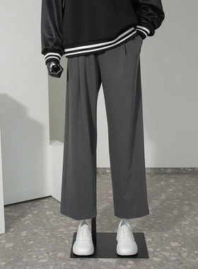 0321春B款Liberclassy韩版炭灰色纯色弹力百搭商务休闲长裤子男