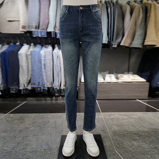 0301春装BASSO水洗棉蓝色磨白纯色弹力修身瘦腿牛仔裤长裤子男生