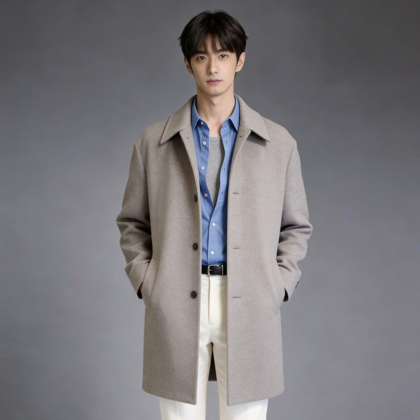 $国内现货185码冬EDITION棕色商务羊毛混纺中长款休闲毛呢外套男